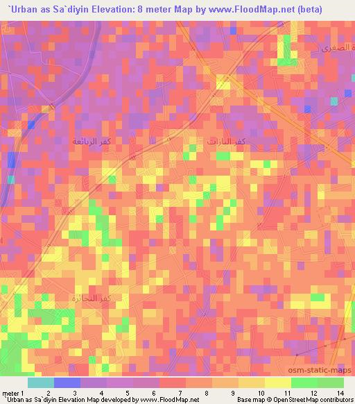 `Urban as Sa`diyin,Egypt Elevation Map