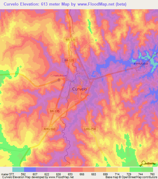 Curvelo,Brazil Elevation Map