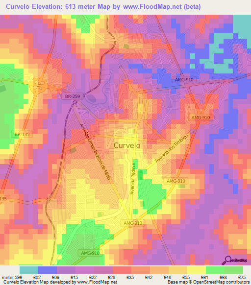 Curvelo,Brazil Elevation Map