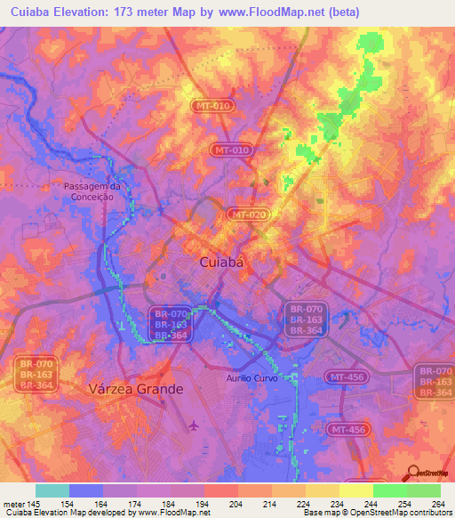 Cuiaba,Brazil Elevation Map