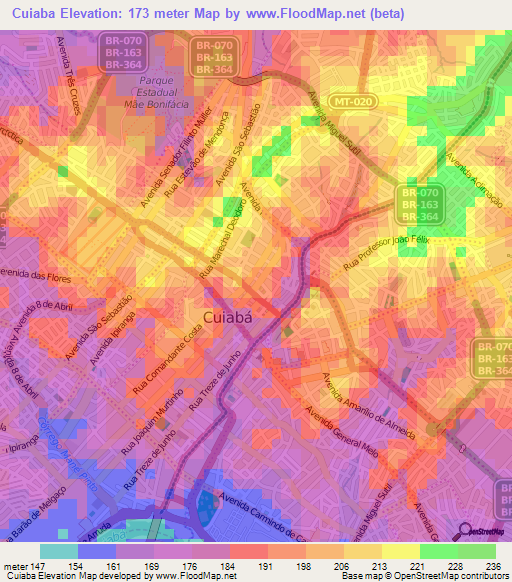 Cuiaba,Brazil Elevation Map