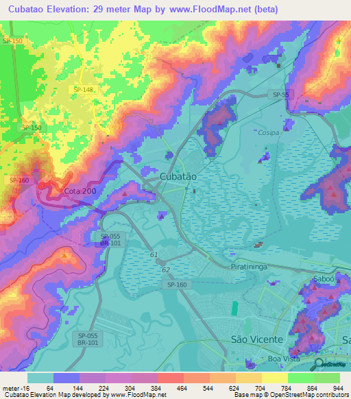 Cubatao,Brazil Elevation Map