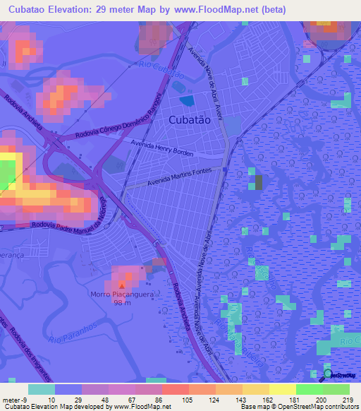 Cubatao,Brazil Elevation Map