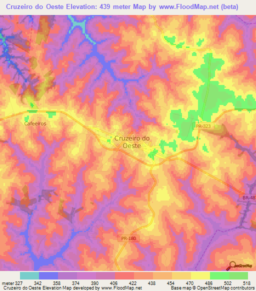 Cruzeiro do Oeste,Brazil Elevation Map