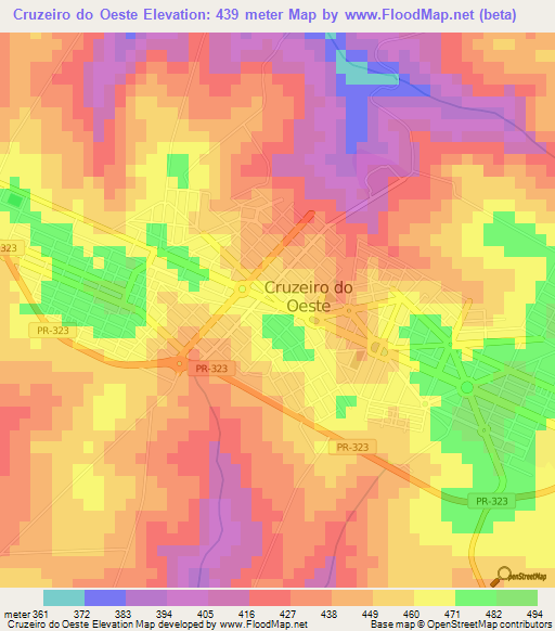 Cruzeiro do Oeste,Brazil Elevation Map