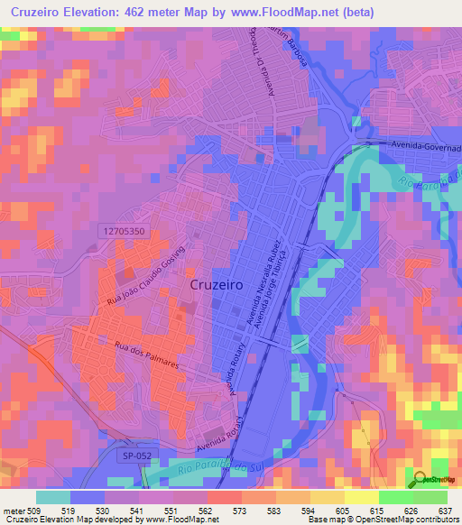 Cruzeiro,Brazil Elevation Map