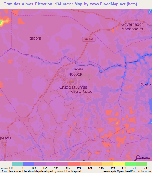 Cruz das Almas,Brazil Elevation Map