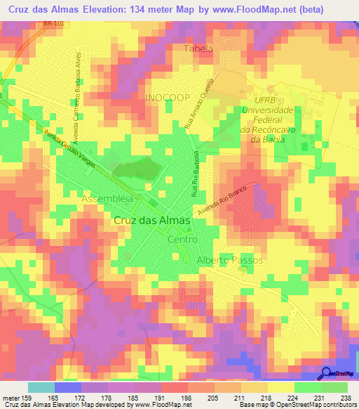 Cruz das Almas,Brazil Elevation Map