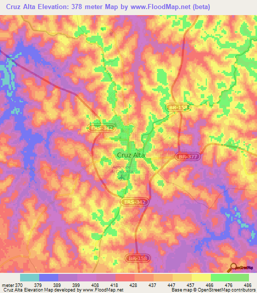 Cruz Alta,Brazil Elevation Map