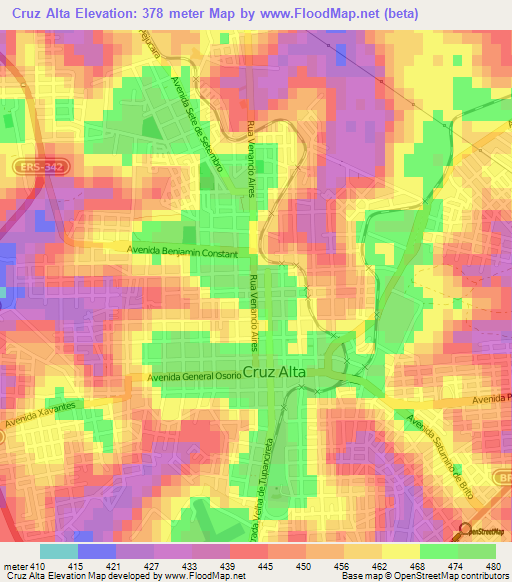 Cruz Alta,Brazil Elevation Map