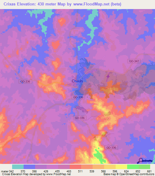 Crixas,Brazil Elevation Map