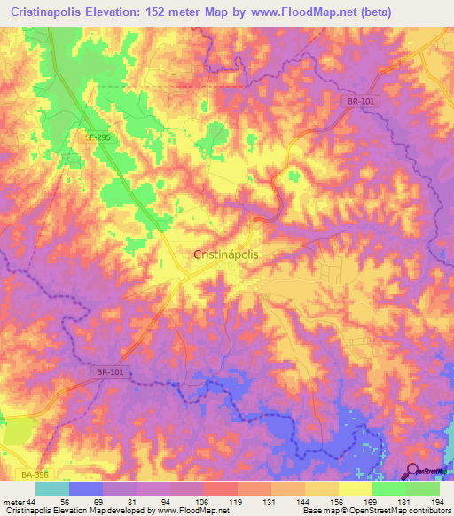 Cristinapolis,Brazil Elevation Map