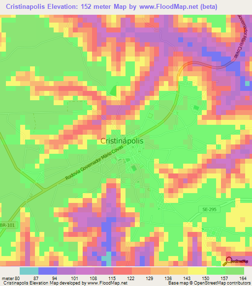 Cristinapolis,Brazil Elevation Map