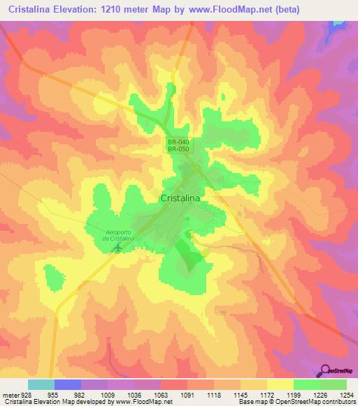 Cristalina,Brazil Elevation Map