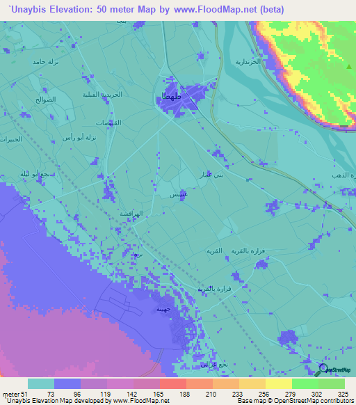 `Unaybis,Egypt Elevation Map