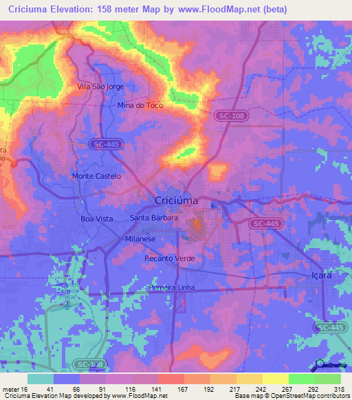 Criciuma,Brazil Elevation Map