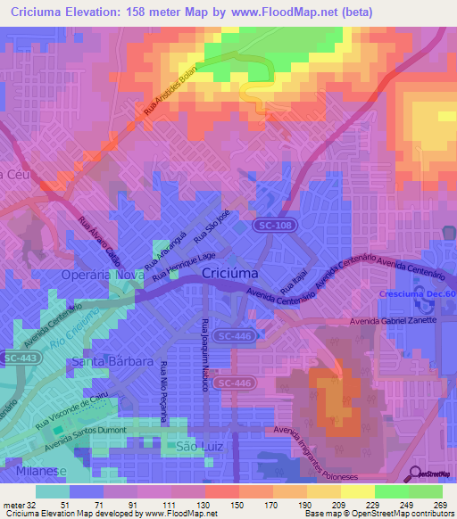 Criciuma,Brazil Elevation Map