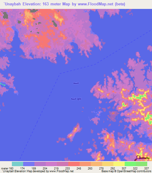 `Unaybah,Egypt Elevation Map