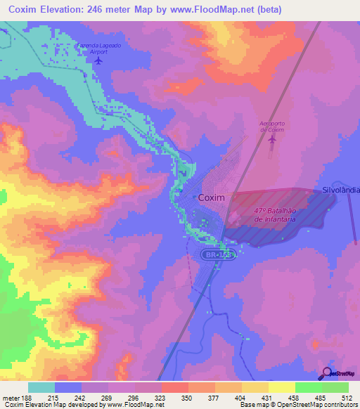 Coxim,Brazil Elevation Map