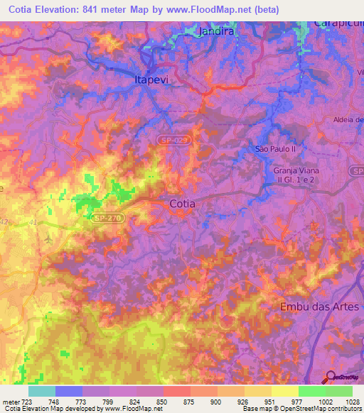 Cotia,Brazil Elevation Map