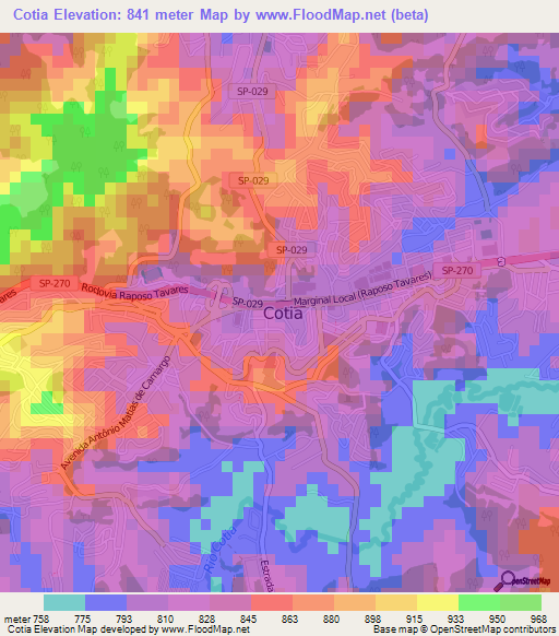 Cotia,Brazil Elevation Map