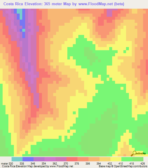 Costa Rica,Brazil Elevation Map