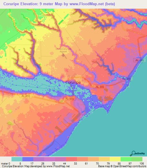 Coruripe,Brazil Elevation Map