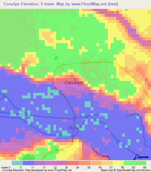 Coruripe,Brazil Elevation Map