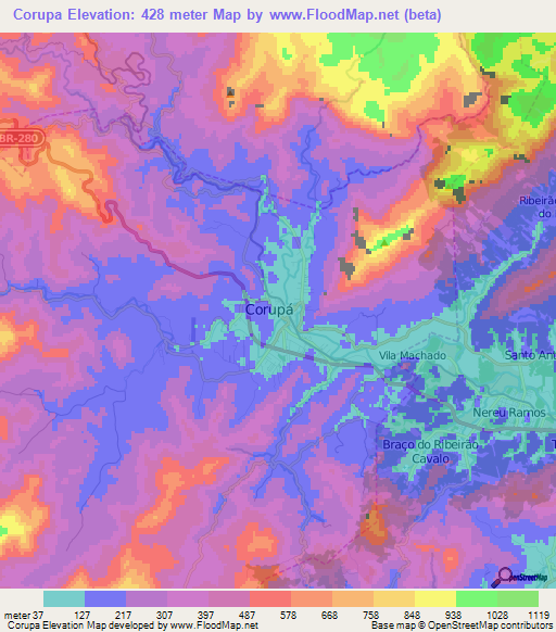 Corupa,Brazil Elevation Map