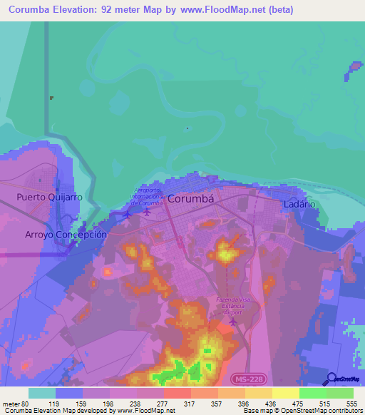 Corumba,Brazil Elevation Map