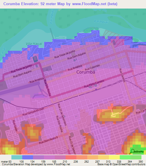 Corumba,Brazil Elevation Map