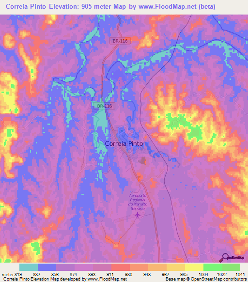 Correia Pinto,Brazil Elevation Map