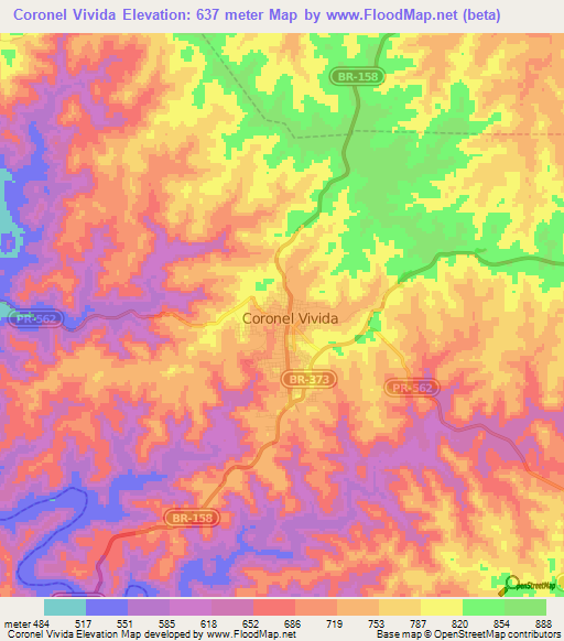 Coronel Vivida,Brazil Elevation Map