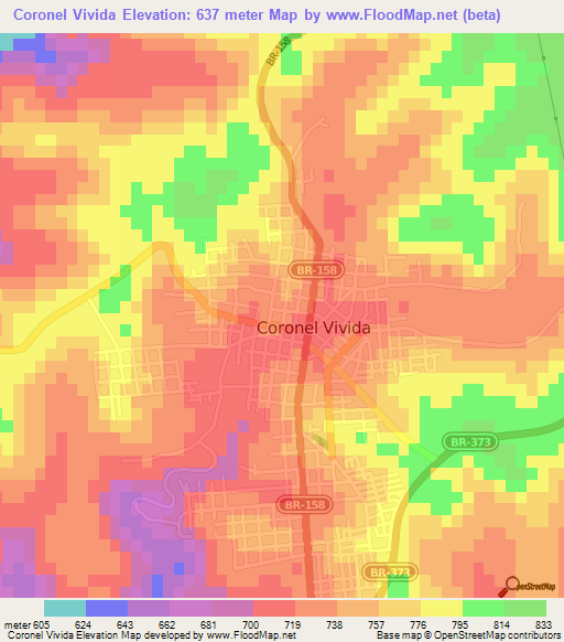 Coronel Vivida,Brazil Elevation Map