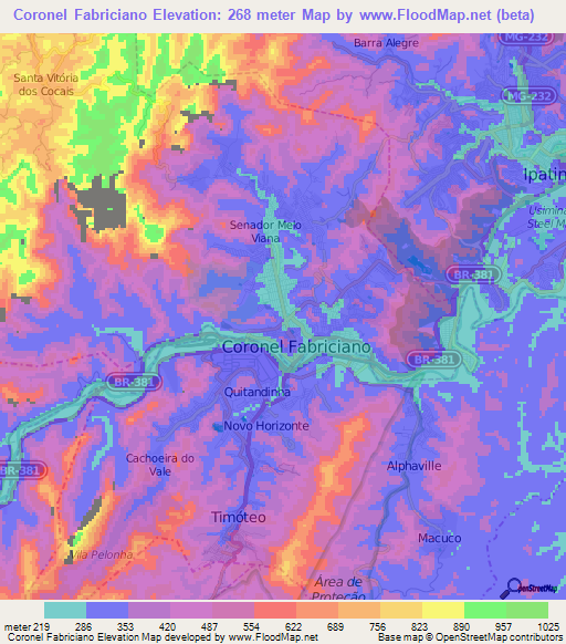 Coronel Fabriciano,Brazil Elevation Map