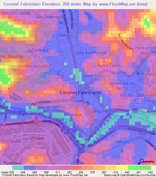 Coronel Fabriciano,Brazil Elevation Map