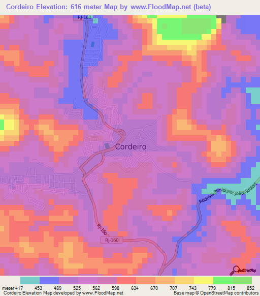 Cordeiro,Brazil Elevation Map