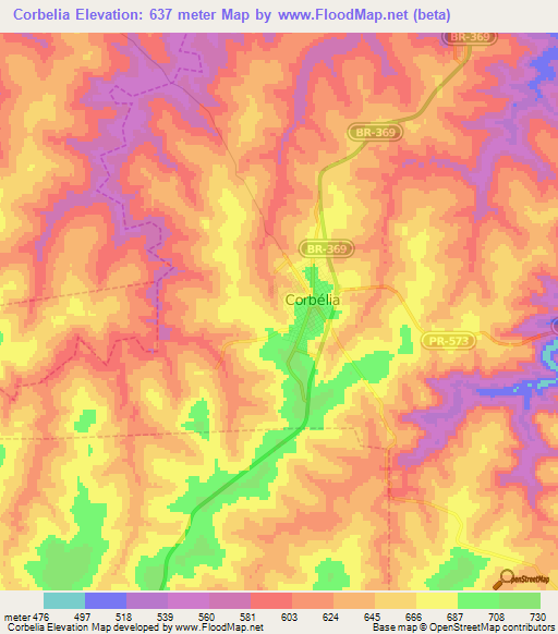 Corbelia,Brazil Elevation Map