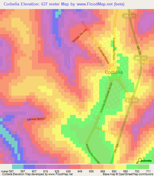 Corbelia,Brazil Elevation Map