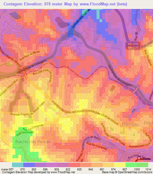 Contagem,Brazil Elevation Map