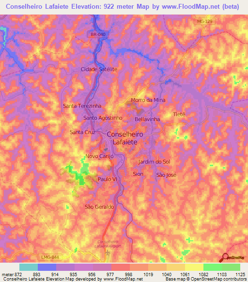 Conselheiro Lafaiete,Brazil Elevation Map