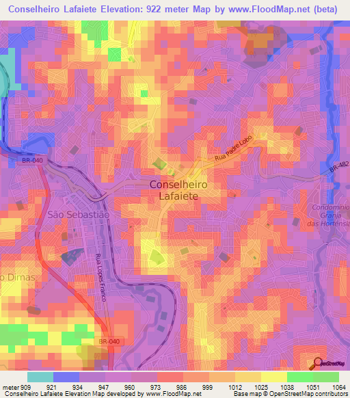 Conselheiro Lafaiete,Brazil Elevation Map