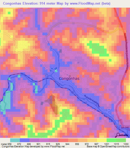 Congonhas,Brazil Elevation Map