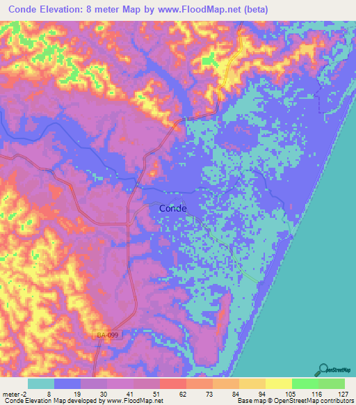 Conde,Brazil Elevation Map