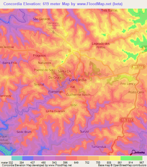 Concordia,Brazil Elevation Map