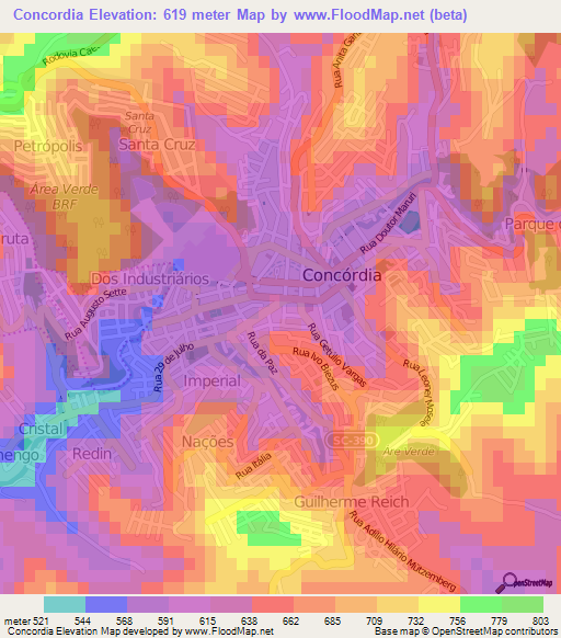 Concordia,Brazil Elevation Map