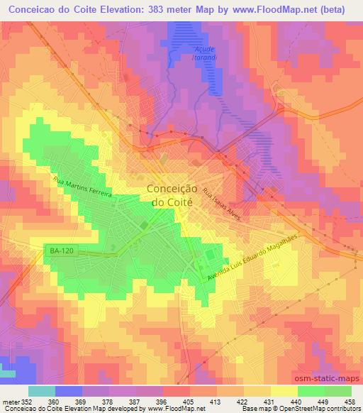 Conceicao do Coite,Brazil Elevation Map