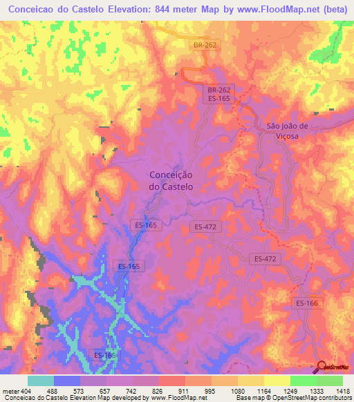 Conceicao do Castelo,Brazil Elevation Map