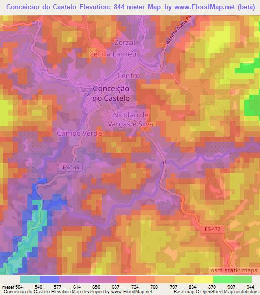 Conceicao do Castelo,Brazil Elevation Map