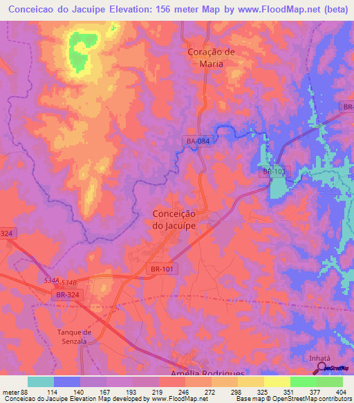 Conceicao do Jacuipe,Brazil Elevation Map